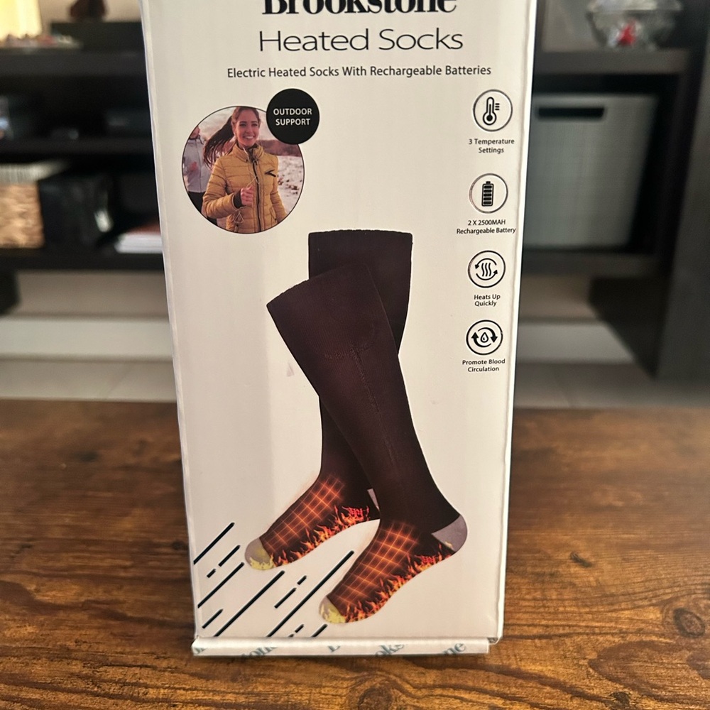 Brookstone Electric Heated Socks - Brown and Orange